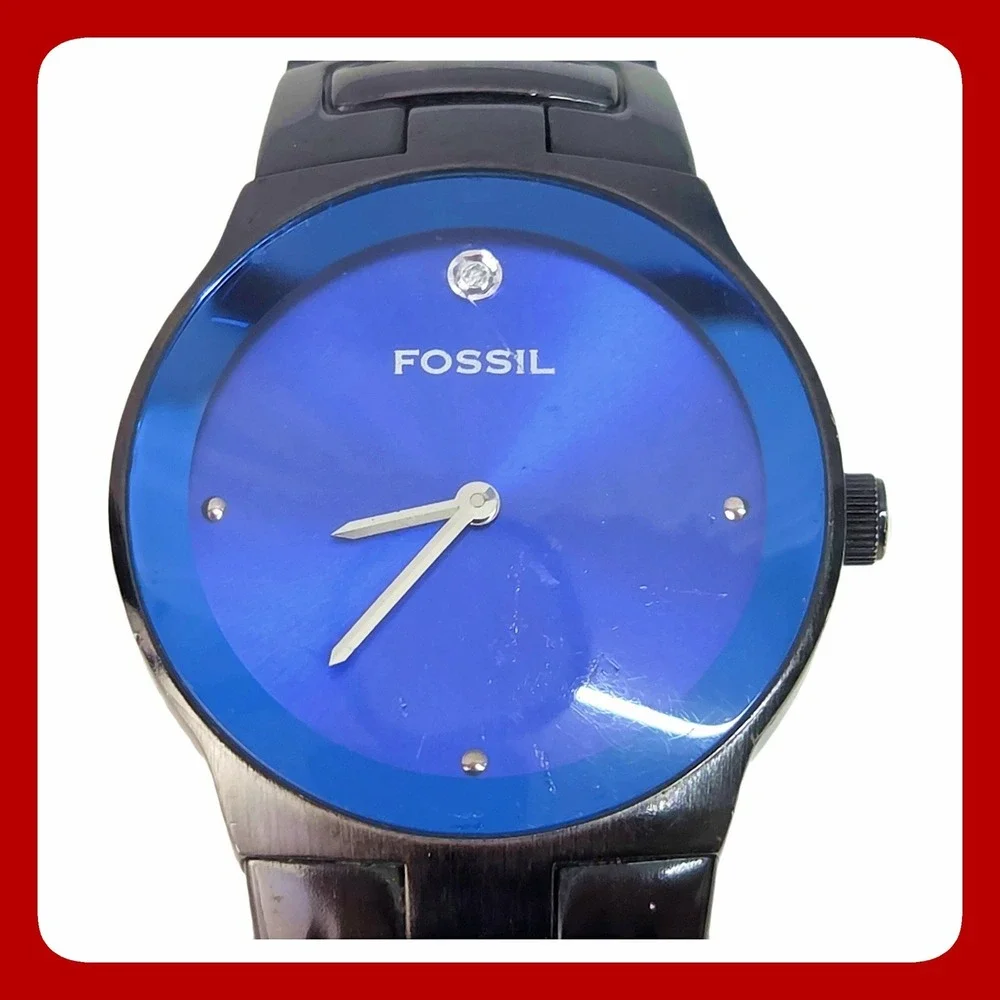Fossil Arkitekt FS-4281 Watch Black Steel Blue Diamond Dial Minimalist EUC Mens